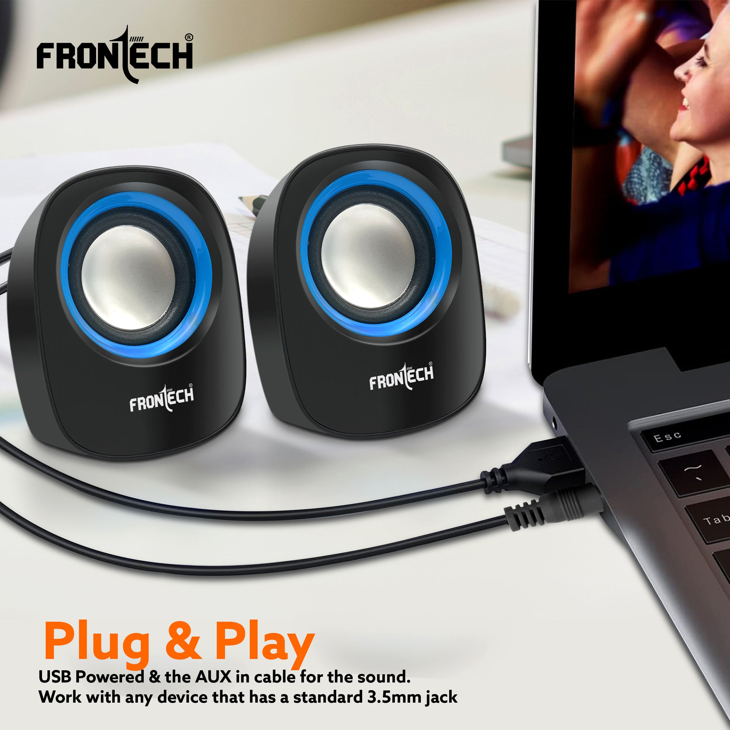 Frontech 2.0 USB Speakers | 8W Output | AUX Input | Foam Edge (SPK-0003) Frontech 2.0 USB Speakers | 8W Output | AUX Input | Foam Edge (SPK-0003)